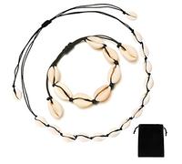 Cosswe Muschel Halskette Armband Set, 2 Stück Muschel Halskette Natürliche Muschelketten Muschel Halsketten Armband (Black)