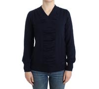 Costume National Pull en laine bleu foncé à col en V pour femme S