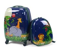 COSTWAY 2tlg Kinderkoffer + Rucksack, Kindertrolley aus Kunststoff, Kindergepäck, Kinder Kofferset Handgepäck Reisegepäck Hartschalenkoffer für Jungen und Mädchen (Elefant, 12"+16")