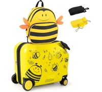 Costway 2tlg Kinderkoffer + Rucksack, Kindertrolley mit Rollen und wasserdichter Hartschale