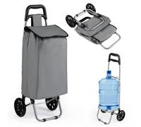 COSTWAY 35L Einkaufstrolley klappbar, Einkaufswagen mit Rollen, Einkaufsroller mit abnembarer Einkaufstasche & Seitentasche, Shopping Trolley bis zu 35kg belastbar, 34 x 28 x 90cm (Grau)