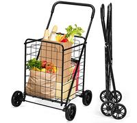 COSTWAY Klappbarer Einkaufstrolley, Einkaufswagen auf Rollen, 45 kg belastbar, 83L, Tragbarer Handwagen, Rollwagen Allzweckwagen für Wäsche, Einkaufen, Gepäck (Schwarz)