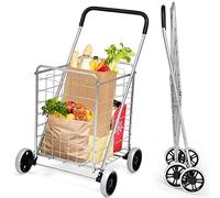 COSTWAY Klappbarer Einkaufstrolley, Einkaufswagen auf Rollen, 45 kg belastbar, 83L, Tragbarer Handwagen, Rollwagen Allzweckwagen für Wäsche, Einkaufen, Gepäck (Silber)
