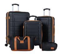 COSTWAY Kofferset 5 teilig Hartschale, Koffer Set mit1Reisetasche & 1 Kulturbeutel, Reisekoffer mit Teleskopgriff & Zahlenschloss, Handgepäck, Hartschalenkoffer mit Rollen (Schwarz)