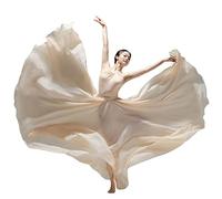 COTCLO Langer Damen-Tanzrock, plissiert, langer Rock, Sommer, einfarbig, hohe Taille, Chiffon, langer Rock, großer Swingrock, cremefarben, Größe XL