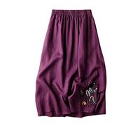 COTCLO Langer Rock aus Baumwolle und Leinen, Sommerrock, bestickt, einfarbig, großer Swingrock, All-Match, dünner langer Damenrock, violett, 52