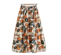 COTCLO Langer Rock Baumwolle Leinen Röcke Damen Sommer Elastisch Hohe Taille Plissee Midi Rock Lose Casual A-Linie Strandrock, B, 40