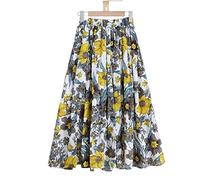 COTCLO Langer Rock Baumwolle Leinen Röcke Damen Sommer Elastisch Hohe Taille Plissee Midi Rock Lose Casual A-Linie Strandrock, a, 44