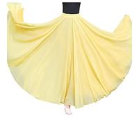 COTCLO Langer Rock Damen Schöner Stretch Hohe Taille Reine Farbe Drei Etagen Chiffon Rock Strandrock - Hellgelb, Länge 80 cm