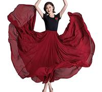 COTCLO Langer Rock Damen Tanzrock Plissee Langer Rock Sommer Einfarbig Hohe Taille Chiffon Langer Rock Großer Swing Rock, burgunderrot, 52