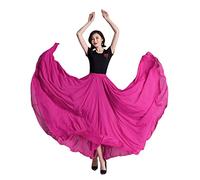 COTCLO Langer Rock Damen Tanzrock Plissee Langer Rock Sommer Einfarbig Hohe Taille Chiffon Langer Rock Großer Swing Rock, rosarot, 40