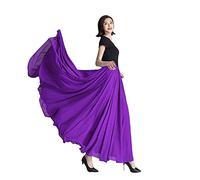 COTCLO Langer Rock Damen Tanzrock Plissee Langer Rock Sommer Einfarbig Hohe Taille Chiffon Langer Rock Großer Swing Rock, violett, 40