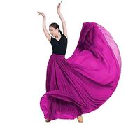 COTCLO Langer Rock Damen Tanzrock Plissee Langer Rock Sommer Einfarbig Hohe Taille Chiffon Langer Rock Großer Swing Rock, fuchsia, 40