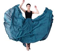 COTCLO Langer Rock Damen Tanzrock Plissee Langer Rock Sommer Einfarbig Hohe Taille Chiffon Langer Rock Großer Swing Rock, blau - peacock blue, 52