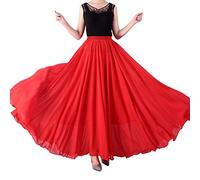 COTCLO Langer Rock Damen Tanzrock Plissee Langer Rock Sommer Einfarbig Hohe Taille Chiffon Langer Rock Großer Swing Rock, rot, 48