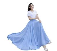 COTCLO Langer Rock Damen Tanzrock Plissee Langer Rock Sommer Einfarbig Hohe Taille Chiffon Langer Rock Großer Swing Rock, eisblau, 48