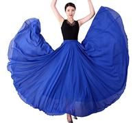 COTCLO Langer Rock Damen Tanzrock Plissee Langer Rock Sommer Einfarbig Hohe Taille Chiffon Langer Rock Großer Swing Rock, königsblau, 40