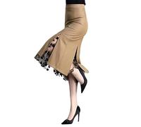 COTCLO Langer Rock für Damen, Frühling, Sommer, unregelmäßig, Netzstoff, Spleiß, hohe Taille, Rock, Knie, langer Rock, khaki, 52