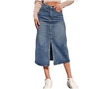 COTCLO Langer Rock Hohe Taille Gerade Denim Rock Damen Vintage Split Gabel Blau Lang Bodycon Bleistift Jeans Rock, blau, 36