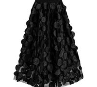 COTCLO Langer Rock Sommer bestickte Punkte Schwarz Lange Netzröcke Stil Puffy A-Linie Knöchel Lange Gaze Röcke, Schwarz , S-L