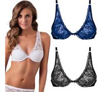 Cotonella BH mit Bügel für Damen, 3 Bralette Weiß Blau Schwarz, 65B