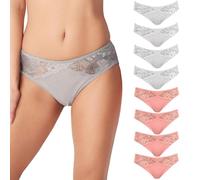 Cotonella Damen-Slip Midi mit extra bequemen Kanten, bielastische Baumwolle, Weiß, Schwarz und bunte Muster, Größen 2/S - 6/XXL, 3er-Pack, 8 Slips Ad532, S