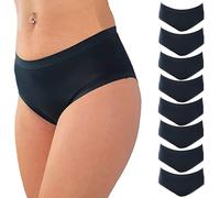 Cotonella Damen-Slip Midi mit extra bequemen Kanten, bielastische Baumwolle, Weiß, Schwarz und bunte Muster, Größen 2/S - 6/XXL, 3er-Pack, 8 Stück Schwarz - 3363, M