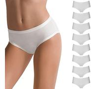 Cotonella Damen-Slip Midi mit extra bequemen Kanten, bielastische Baumwolle, Weiß, Schwarz und bunte Muster, Größen 2/S - 6/XXL, 3er-Pack, 8 Stück Weiß - 3363, XL