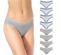 Cotonella Damen-Slip Midi mit extra bequemen Kanten, bielastische Baumwolle, Weiß, Schwarz und bunte Muster, Größen 2/S - 6/XXL, 3er-Pack, 8 Slips Ad189, XL