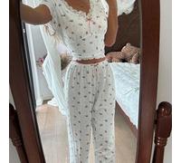 Cottage Slumber Damen bequemer Jacquard Ditsy Blumen Lässig Pyjama Set