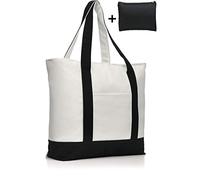 COTTARA® Canvas Tote bag große Stofftasche mit Reißverschluss - gefütterte Baumwolltasche Canvas Tragetasche - ideale Einkaufstasche, Shopper und Badetasche Herren Damen - 25L weiß