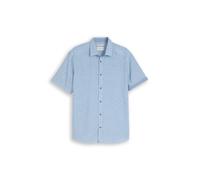 Kurzarmhemd TOM TAILOR, Herren, Gr. L, N-Gr, bleeched blau chamb, Web, Obermaterial: 55% Leinen, 45% Baumwolle, unifarben, regular fit normal, gerader Abschluss, Hemden, mit Kent Kragen (51789738-L) b