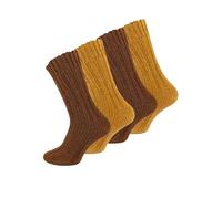 Cotton Prime 4 Paar Alpaka Socken, Wollsocken mit warmer Alpakawolle für Damen und Herren, goldgelb/braun, Gr. 43-46
