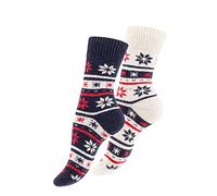 Cotton Prime Thermosocken Wintersocken mit Wolle Damen und Herren 2 Paar Warme Dicke Thermo Socken, marine-ecru, Gr. 43-46