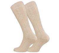 Cotton Prime Unisex Trachtensocken Trachtenstrümpfe, Kniehoch mit Zopfmuster, Naturfarben, Leinen-Baumwollgemisch, Perfekt für Lederhose und Dirndl