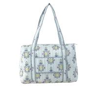 Cotton Quilted Duffle Bag Große Gesteppte Reisetasche | For Damen Weekender-Reisetaschen aus Baumwolle mit floralem Blockdruck(SKY BLUE)