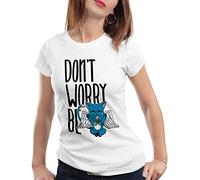 CottonCloud Don't Worry be Happy Damen T-Shirt Fairy Anime Manga Japan Tail, Farbe:Weiß, Größe:XL