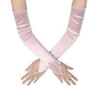 Coucoland Damen Fingerlos 20er Satin Classic Opera Fest Party Handschuhe, Audrey Hepburn 1920s Lang Elastisch (Rosa)