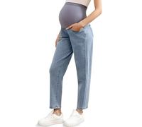 Coukula Damen Umstandsjeans über Bauch Bequeme Stretch Boyfriend Jeans Loose Schwangerschaftshose mit Taschen, Hell, blau, XX-Large