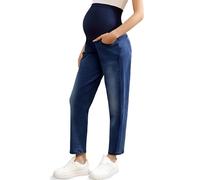 Coukula Damen Umstandsjeans über Bauch Lose Schwangerschaftshose mit Taschen Bequeme Stretch Boyfriend Jeans, Dunkelblau, X-Groß