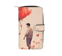 Couple in Love Kreditkartenetui, RFID-blockierend, schmal, faltbar, echtes Leder, minimalistische Vordertasche, Geldbörse, Schlüsselanhänger, Geldbörse für Männer und Frauen, Stil, 19,7 x 11 x 3,5 cm,