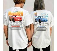 Couple Lightning McQueen & Sally Back Print 100% Baumwolle T-Shirt, Vintage Disney Cars Sketch Graphic Lässig Kurzarm Tee