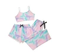 Couple Pyjama Set Schlafanzug Damen Lang Kuschelig Kurz Karierte Schlafhose Leopardenmuster 3-Teilig Pyjama Set Frauen Cami Pyjamahose Nachtwäsche Lounge Set Outfit Blitzangebote des Tages Heute