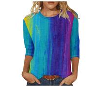 Coupons Amazon Angebote 3/4 Ärmel Longshirt Damen Sommer Lässig Bluse Tunika Shirt Elegant Langarm Oberteile Bunte Tie Dye Sommershirts Locker Rundhals Tshirt Blusen & Tuniken Tops