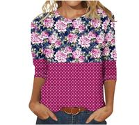 Coupons Amazon Angebote 3/4 Ärmel Tunika Tops Damen Sommer Sport Oberteile Leicht Baumwolle Bluse Longshirt Schön Blumen Aufdruck Sommershirts Rundhals Blusenshirt Casual Oberteil Tshirt