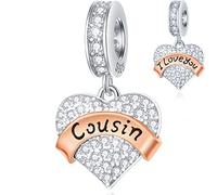 Cousine Charms Dangle fits Pandora Armband Armreif, 925 Sterling Silber Ich liebe Sie Cousin Perlen, Pave CZ Herz Anhänger mit Rose Gold Banner, Geschenke für Mädchen/Jungen/Onkel