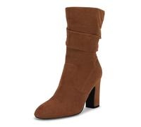 Coutgo Damen Mid Calf Slouchy Stiefel Wildleder High Heel Reißverschluss gestapelt Chunky Block Round Toe Booties, Braun, 42 EU