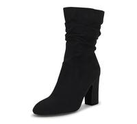 Coutgo Damen Mid Calf Slouchy Stiefel Wildleder High Heel Reißverschluss gestapelt Chunky Block Round Toe Booties, Schwarz, 42 EU