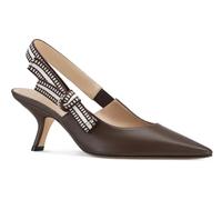 Coutgo Damen Slingback Kitten Heels Geschlossene Spitze Spitze Schleife Strick Slip On Arbeitspumps Kleid Schuhe, Polyurethan, Dunkelbraun, 6.5