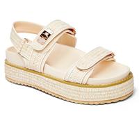 Coutgo Plateau-Sandalen für Damen, bequem, flach, Doppelriemen, Fußbett, Sommer, Strandsandalen, Beige-natürlicher Bast, 39 EU